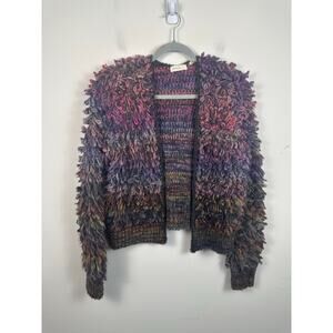 Sleeping in Snow Rainbow Textured Open Cardigan Size Small Fuzzy Wool Blend